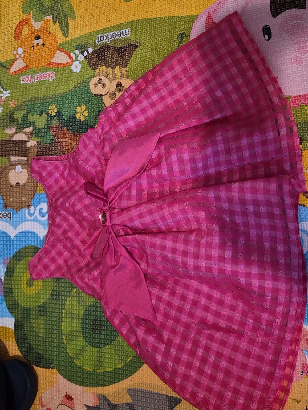 Sweet Heart Rose Hot Pink Satin Checkered Infant Dress
